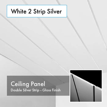 White & Silver 2 Strip 25cm x 4m Ceiling Panels